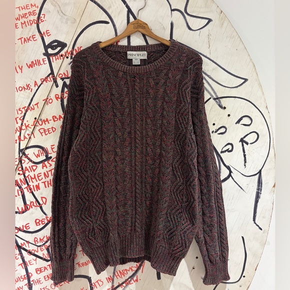 Principles Other - Vintage 90s Principles Fisherman Chunky Knit Two Tone Cable Knit Cardigan